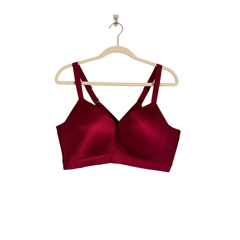 Cacique Women Red Wireless Smooth Satin Molded Cup Bra 40D Cross Back Adjustable
